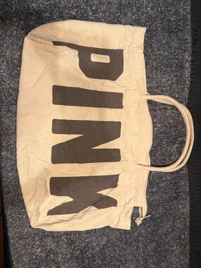 PINK Victoria's Secret Cream Canvas Tote with Black PINK Logo